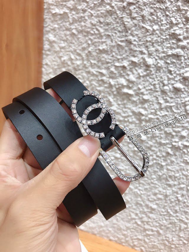 Chanel女士皮帶 香奈兒鑲嵌鑽石針扣小腰帶 香奈兒雙面可用小牛皮皮帶  jjp1093